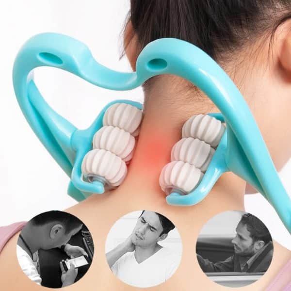 6-Wheel Pressure Point Neck Massager – Muscle Relaxer Roller with Ergonomic Handle – Random Color